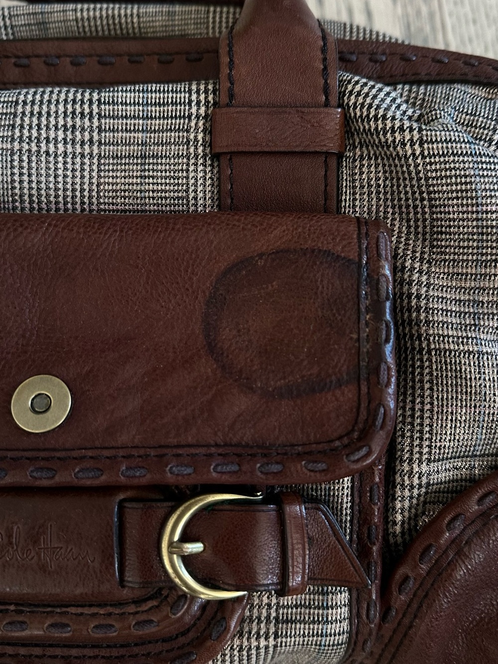 Cole Haan  Brown Plaid Canvas and Leather Toiletry Dopp - Picture 2 of 6